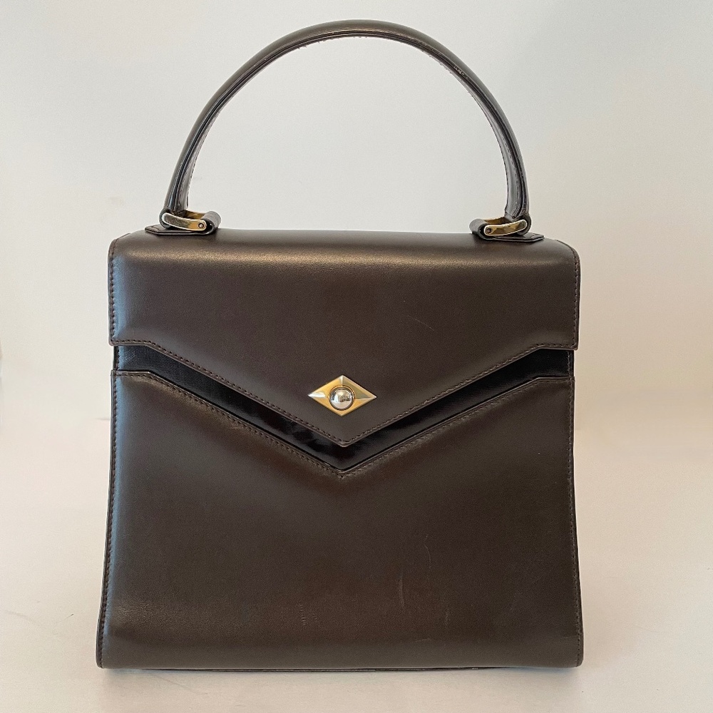 Bally Vintage Dark Brown Leather Top Handle Hand Bag